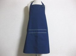 画像1: ジュニアエプロン　紺×紺小花ライン　100センチから150センチ　巾着付き