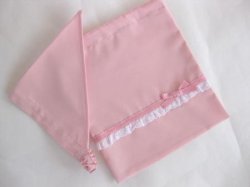 画像1: 三角巾＋巾着セット　ピンク×ピンクリボン