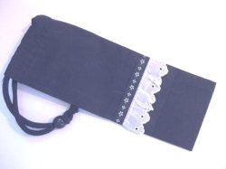画像1: ハサミ・定規・ハーモニカ・リコーダー巾着　紺色×小花リボン