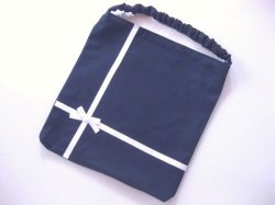 画像1: 座布団カバー・防災頭巾カバー　紺×白リボン