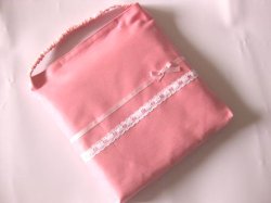 画像1: 座布団カバー・防災頭巾カバー　ピンク×レースリボン