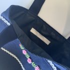 他の写真2: フリル付きシューズバック　　紺×手刺繍ピンクミニ薔薇