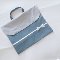 防災頭巾カバー　ライトブルー×白リボン　背面タイプ