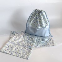 お弁当３点セット　水色小花柄