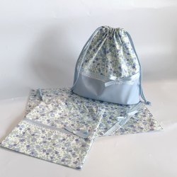 画像1: お弁当３点セット　水色小花柄