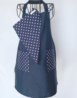 画像1: エプロン　紺ドット柄　3点セット　120〜140