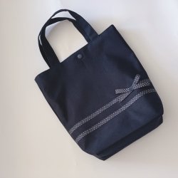 画像1: ナイロンシューズバック　　紺×ドットリボン