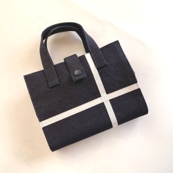 画像1: 国語辞典用もち手・スナップ付きブックカバー デニム×白LINE