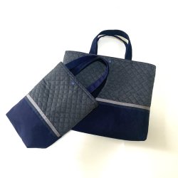 画像1: 最後1点　2点セット　デニム調キルティング✖️グレー紺ライン