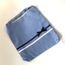 画像1: 座布団カバー・防災頭巾カバー　ライトブルー✖️紺リボン　35×35