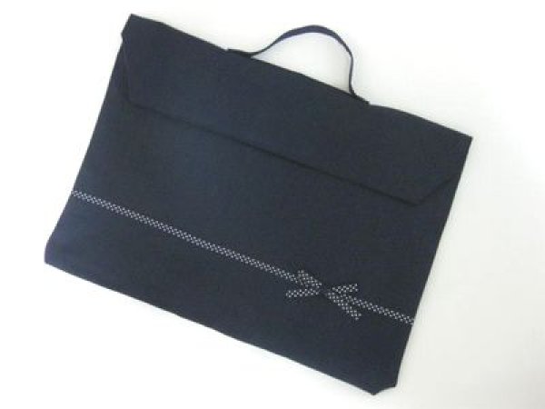 防災頭巾カバー 紺色×ドットリボン 背面タイプ - dolce