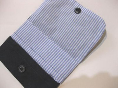 画像1: ふた付き外付けポケット　紺×白ステッチ入りグログランリボン　クリップタイプ