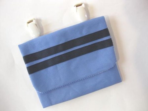 画像1: ふた付き外付けポケット　水色×ライン紺　クリップタイプ (1)