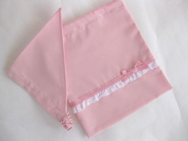 画像1: 三角巾＋巾着セット　ピンク×ピンクリボン (1)