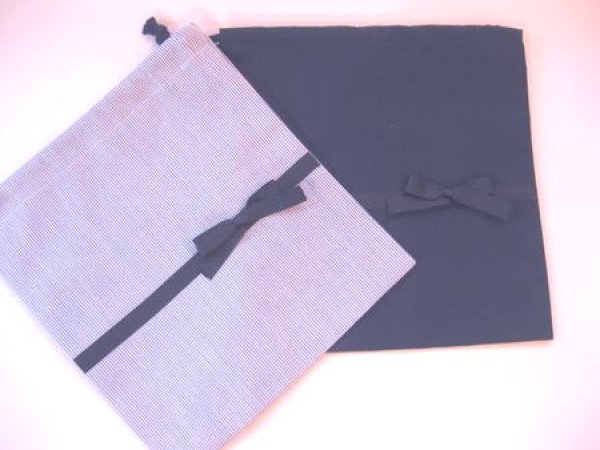 画像1: ミニ巾着２枚組　紺色＋コードレーン×紺リボン (1)