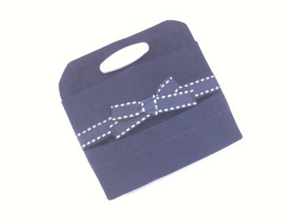 画像1: 外付けポケット　紺×ステッチリボンA　安全ピンタイプ (1)