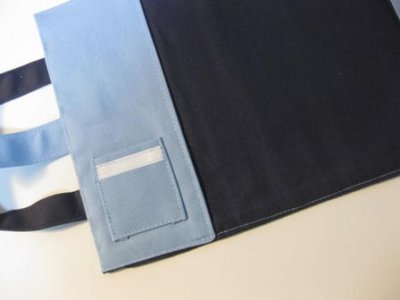 画像3:  もち手・スナップ付き付きブックカバー   水色紺×紺ライン（聖書・辞書カバー可）
